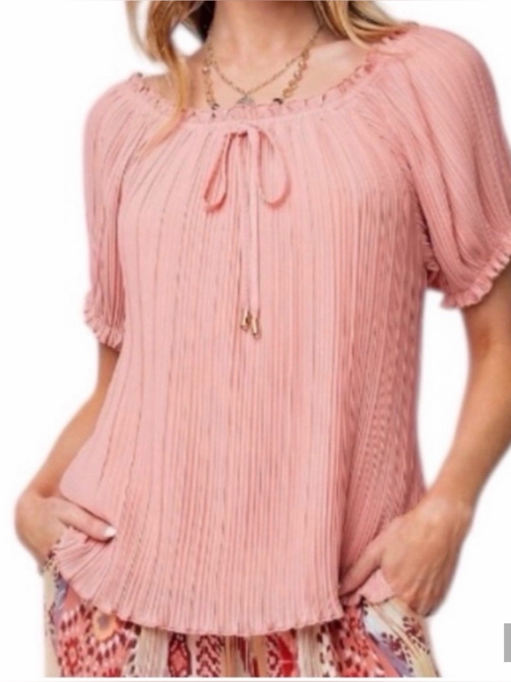 Easel  NWT Faded Coral   Pleated Off-Shoulder Blouse